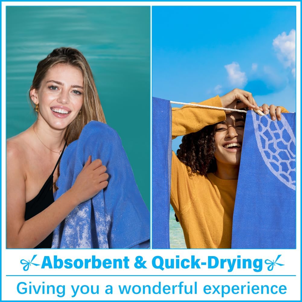 Thin Turkish Beach Towel – XL Oversized, Lightweight, Quick Dry & Sand Free Cotton