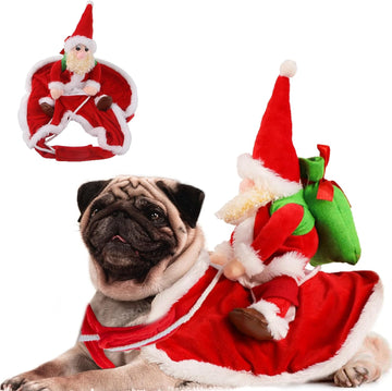 DELIFUR Santa Dog Costume – Christmas Santa Claus Riding Pet Outfit (Large)